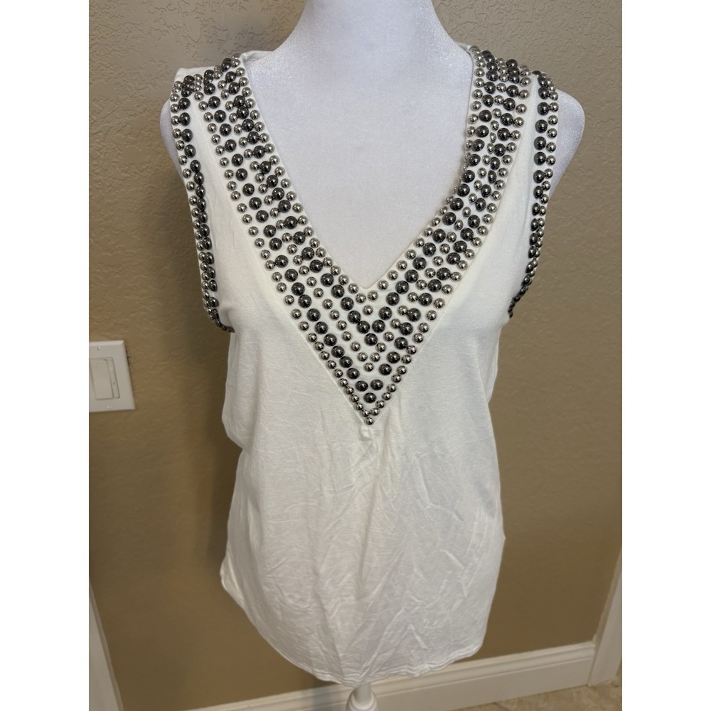 Vocal Apparel White Studded‎ Tank Top, Small, Edgey Super Stretch